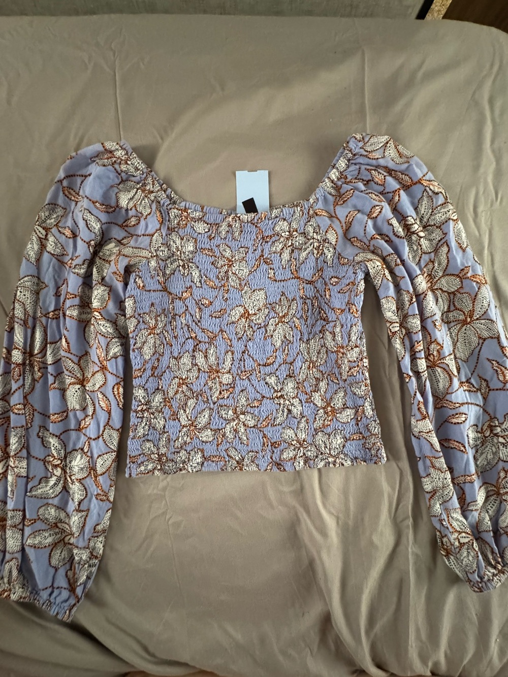 Jessica Simpson Lavender Floral Smocked Puff Sleeve Crop Top